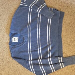 Aerie Womens Cropped Blue Striped Sweater
